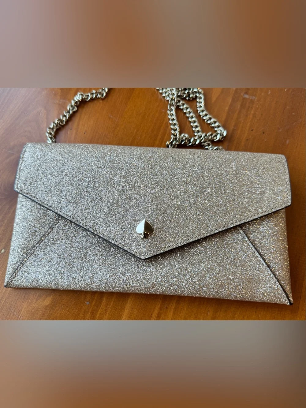 kate spade metallic glitter envelope clutch and card holder in gold